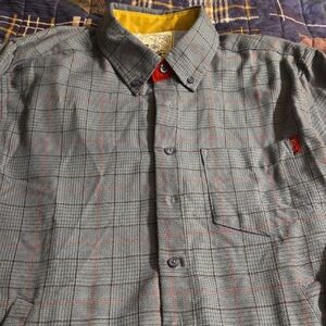 RSVLTS Gray and Red Plaid Flannel Men's Long Sleeve Shirt